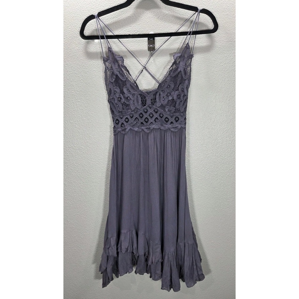 Free People FP One Boho Lace‎ Smocked Mini Dress Purple Size S